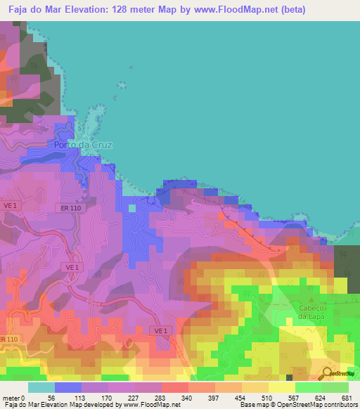 Faja do Mar,Portugal Elevation Map