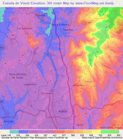 Estrada de Viavai,Portugal Elevation Map