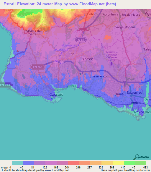 Estoril,Portugal Elevation Map