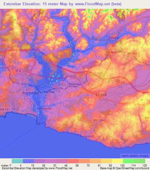 Estombar,Portugal Elevation Map
