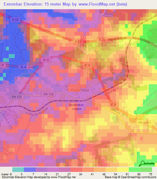Estombar,Portugal Elevation Map