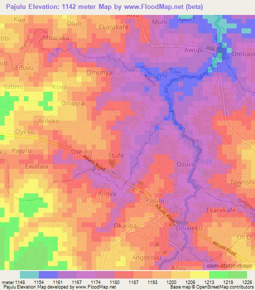 Pajulu,Uganda Elevation Map