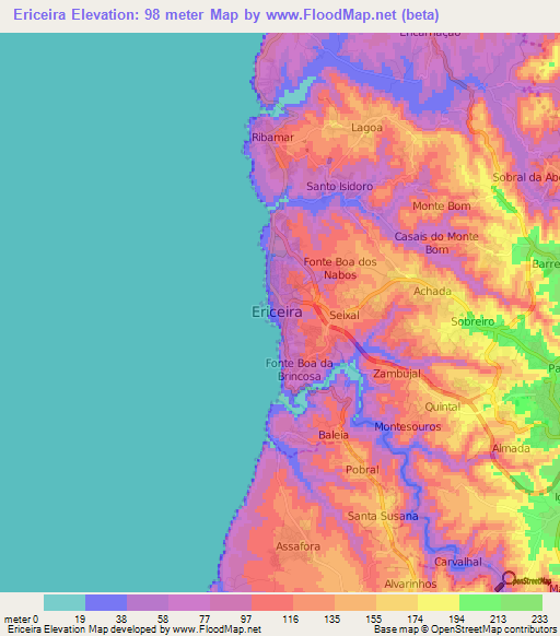 Ericeira,Portugal Elevation Map