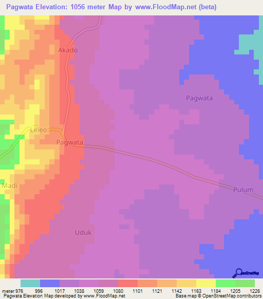 Pagwata,Uganda Elevation Map