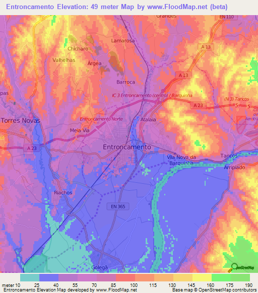 Entroncamento,Portugal Elevation Map