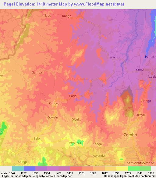Pagei,Uganda Elevation Map