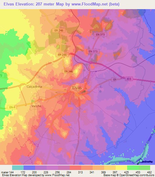 Elvas,Portugal Elevation Map