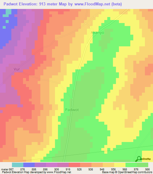 Padwot,Uganda Elevation Map