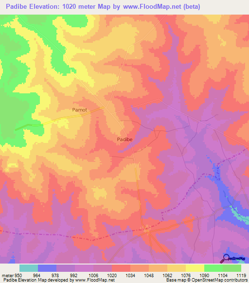 Padibe,Uganda Elevation Map
