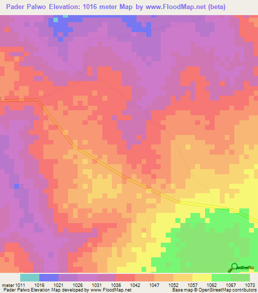 Pader Palwo,Uganda Elevation Map