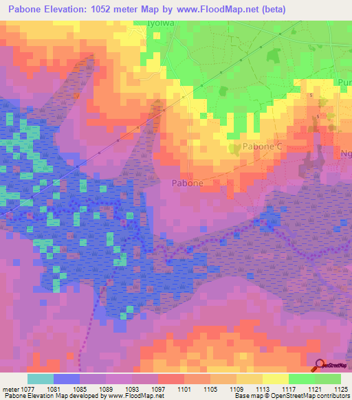 Pabone,Uganda Elevation Map