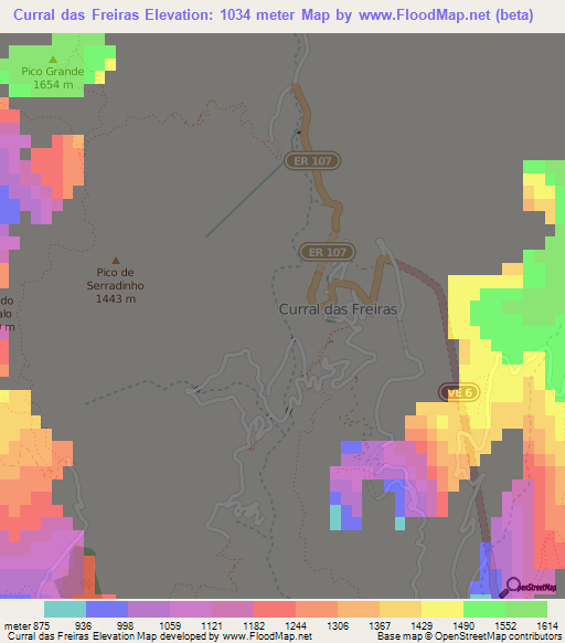 Curral das Freiras,Portugal Elevation Map
