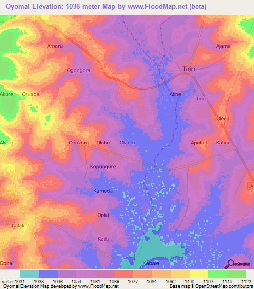 Oyomai,Uganda Elevation Map