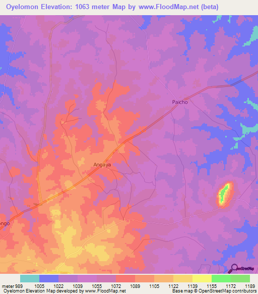 Oyelomon,Uganda Elevation Map