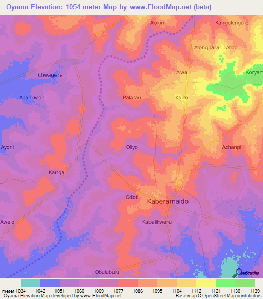 Oyama,Uganda Elevation Map