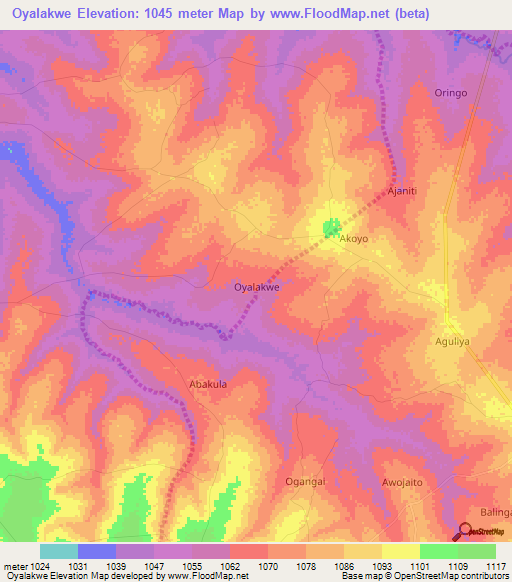Oyalakwe,Uganda Elevation Map