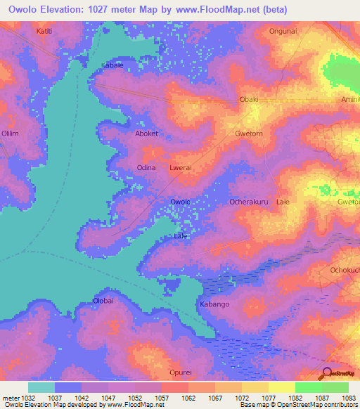Owolo,Uganda Elevation Map