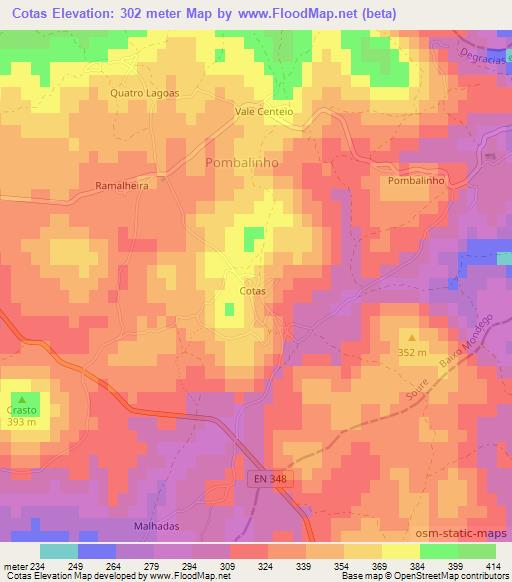 Cotas,Portugal Elevation Map