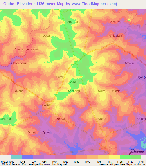 Otuboi,Uganda Elevation Map