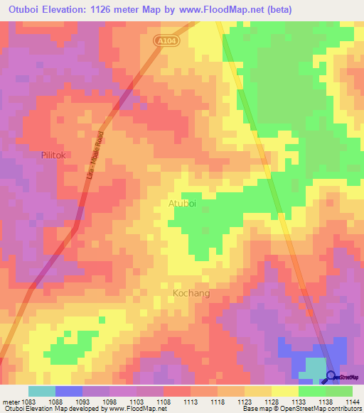 Otuboi,Uganda Elevation Map