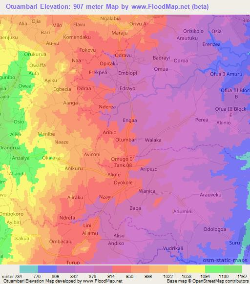 Otuambari,Uganda Elevation Map