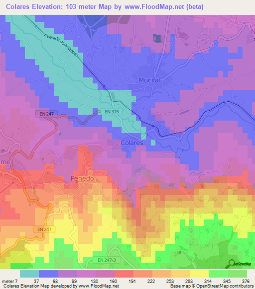 Colares,Portugal Elevation Map