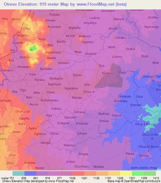 Otrevu,Uganda Elevation Map