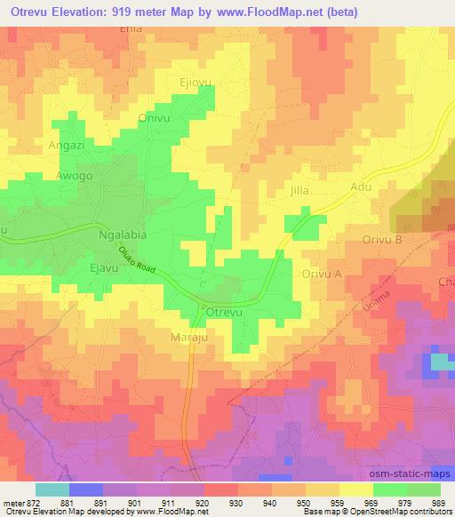 Otrevu,Uganda Elevation Map