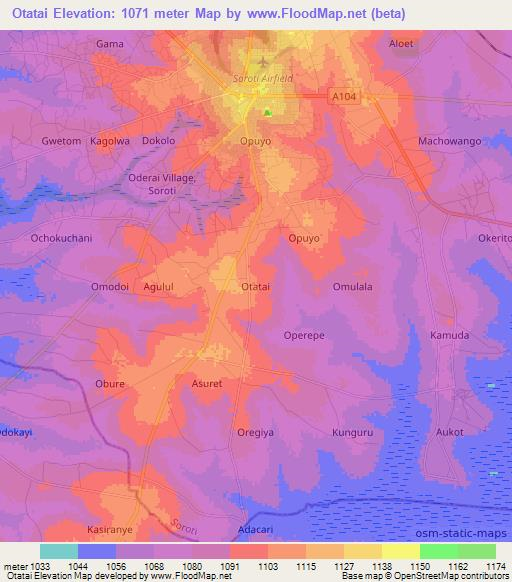 Otatai,Uganda Elevation Map
