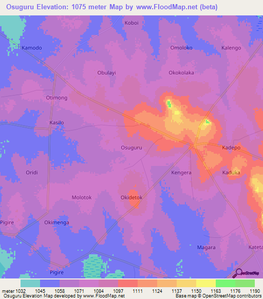 Osuguru,Uganda Elevation Map