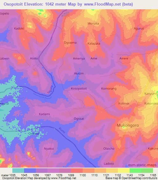 Osopotoit,Uganda Elevation Map