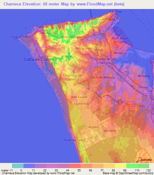 Charneca,Portugal Elevation Map