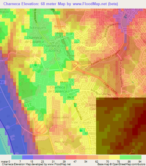 Charneca,Portugal Elevation Map