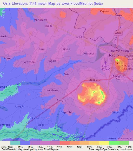 Osia,Uganda Elevation Map