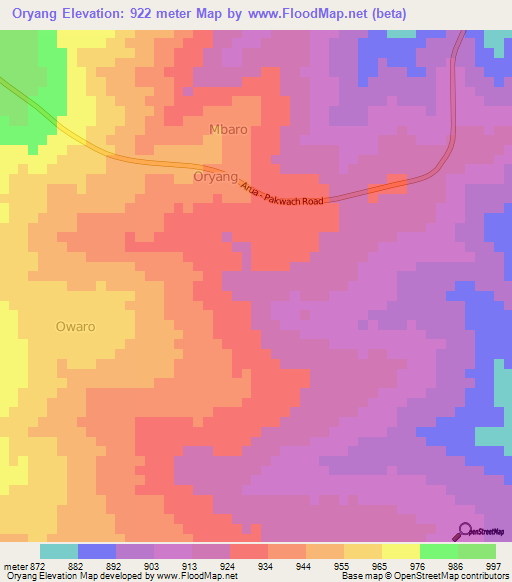 Oryang,Uganda Elevation Map