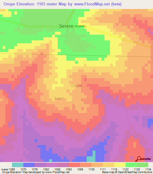 Orupe,Uganda Elevation Map