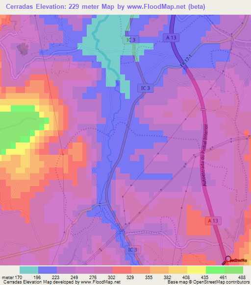 Cerradas,Portugal Elevation Map