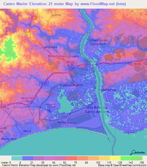 Castro Marim,Portugal Elevation Map