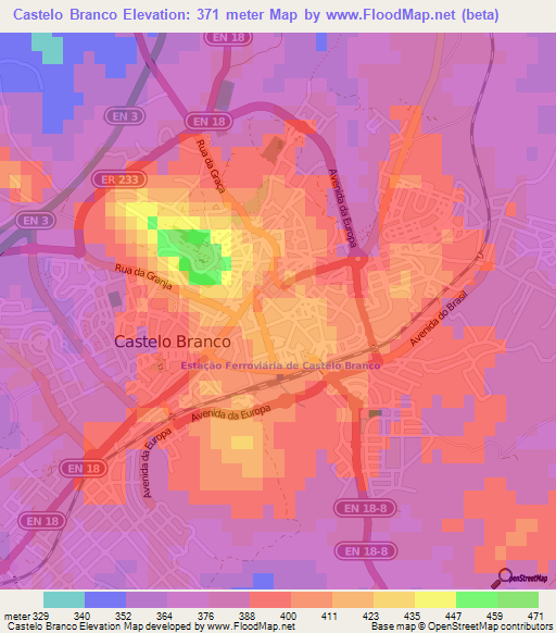 Castelo Branco,Portugal Elevation Map