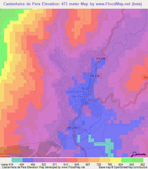 Castanheira de Pera,Portugal Elevation Map