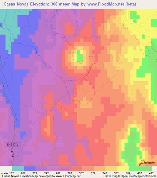 Casas Novas,Portugal Elevation Map