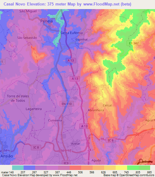 Casal Novo,Portugal Elevation Map