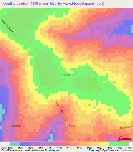 Oputi,Uganda Elevation Map