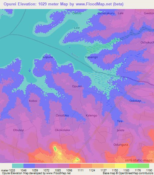Opurei,Uganda Elevation Map