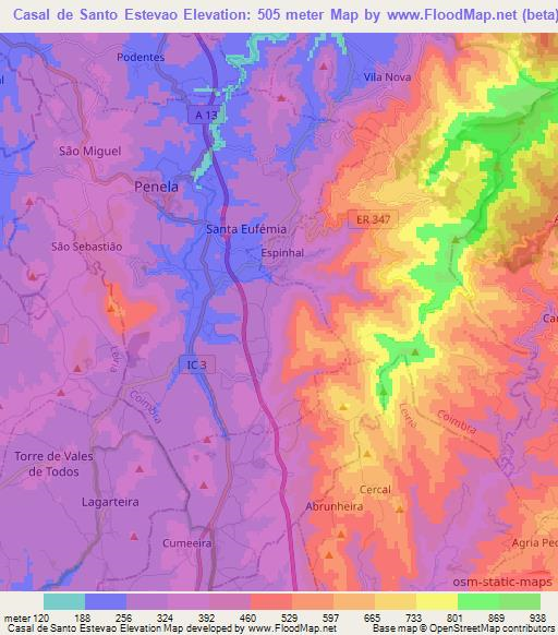 Casal de Santo Estevao,Portugal Elevation Map