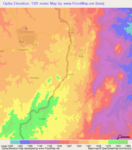Opika,Uganda Elevation Map