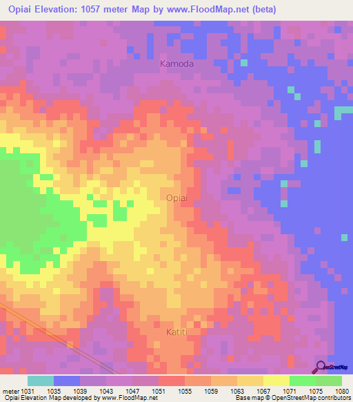 Opiai,Uganda Elevation Map