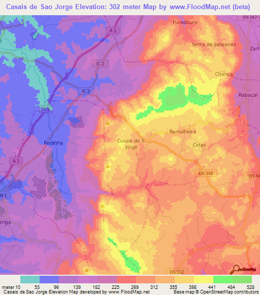 Casais de Sao Jorge,Portugal Elevation Map