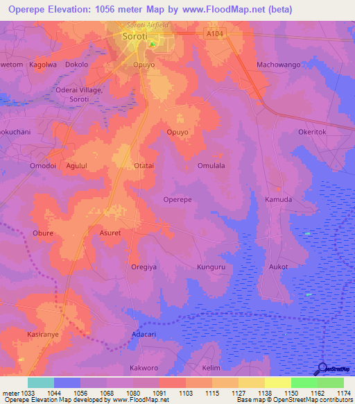 Operepe,Uganda Elevation Map