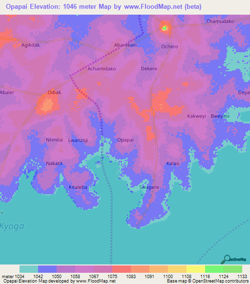 Opapai,Uganda Elevation Map